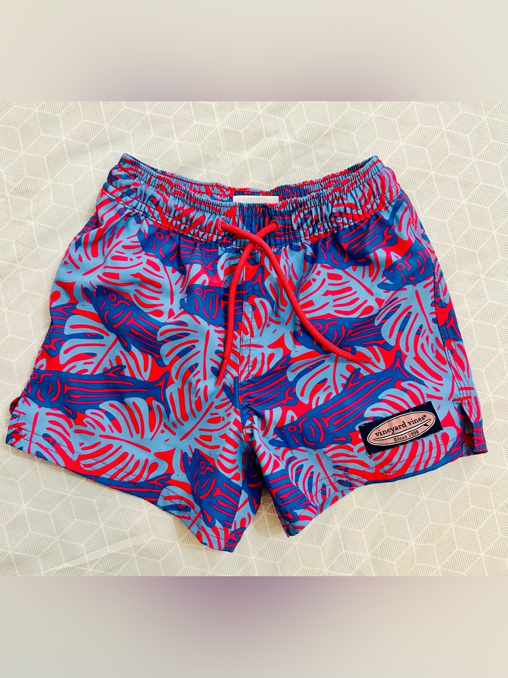 Vineyard Vines - Kids Size 3T Tropical Fish Print Swim Trunks in Blue & Red